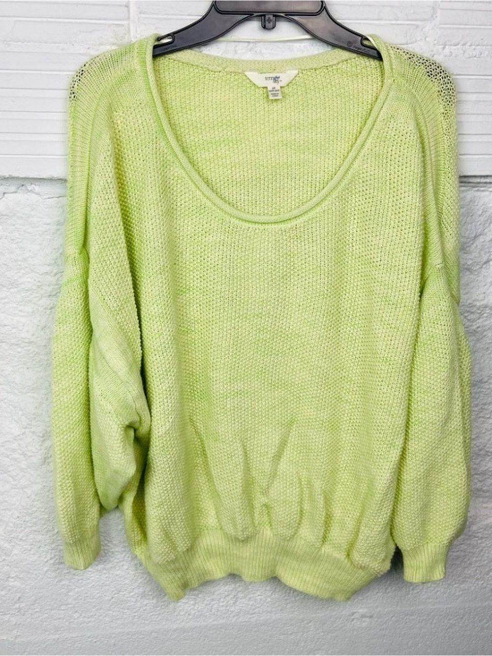 Terra & Sky Pastel Lime Scoop Neck Knit Sweater size 2X